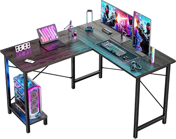 DUMOS L Shaped Desk, Gaming Computer Desks Corner Office Table with CPU Shelf for Home Study Writing Work Station 50 Inch, Sturdy L-Shaped Design, Ideal for PC Setup, Study, and Home Office, Grey