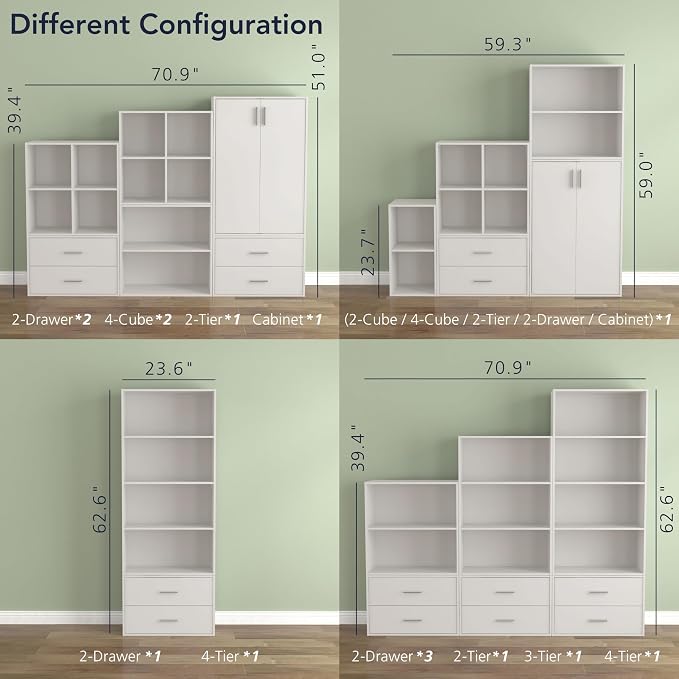 Homes: Inside + Out Apexa 2-Drawer Wooden Stackable Storage Drawers, Small Food Pantry Cabinet, Cajonera De Madera, Underbed Drawer Dorm Teen Room Decor & Bedroom, Home Office, Kitchen, White