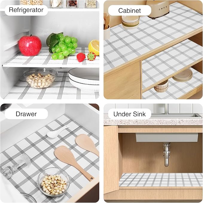 Drawer and Shelf Liner for Kitchen Cabinet,Non-Adhesive Cabinet Liner 18in x 10FT,Waterproof Shelf Paper Non-Slip Mats Cupboard Liners Contact Protect Dresser/Shelves/Table-White Stripes
