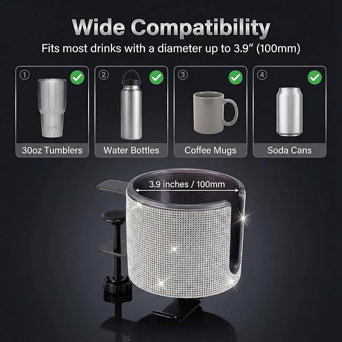 Luxury 2-in-1 Desk Cup Holder with Headphone Hanger for Office, Home, Gaming(Bling Bling)