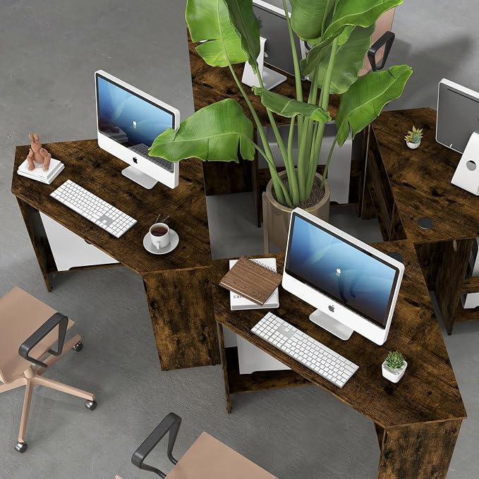 SlickBlue Corner Computer Desk with Triangle Design and Storage Shelf for Space-Saving