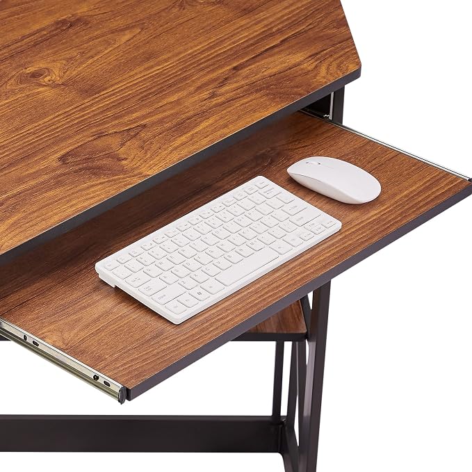 VECELO Desk, Corner Tables for Living Room for Small Space Triangle Computer Desk with Steel Frame Corner Shelves with Metal Frame Writing Desk for Workstation Brown 41"