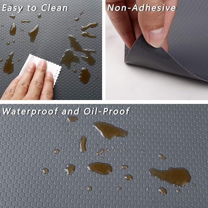 HooTown Shelf Liner Kitchen Cabinet Drawer Mats 17.5 Inch Wide x 16.4 Feet Long, Non Slip EVA Plastic Washable Oil Proof Pad for RV Drawer, Dish Plate Slippery Protection, Gray