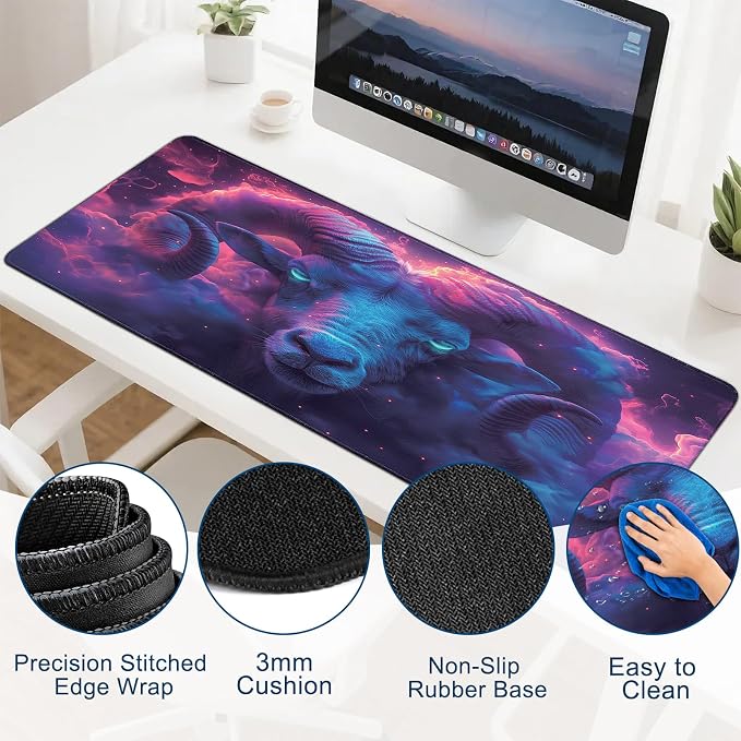 Gaming Desk Mat with Silky Smooth Surface & Exquisite Patterns,31.5x11.8 Inches Large-Sized Mouse Pad, Perfect for Extended Gaming,Work,and Home Office Decor (Taurus 1)