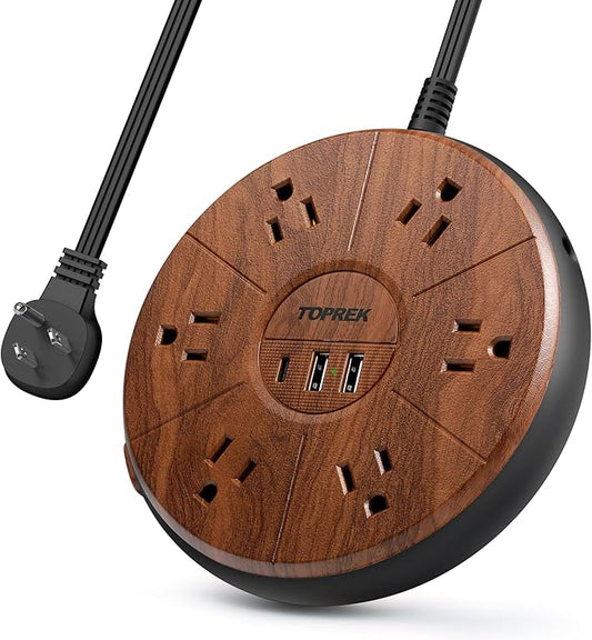 Power Strip with USB - 6 Outlets, 1 USB-C (20W PD), 2 USB-A - Wood Finish Power Strip Surge Protector, 6.5 ft Flat Extension Cord for Home Office, Dorm Desk