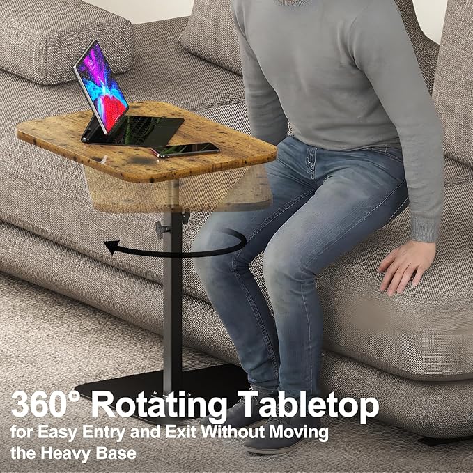 HzTinT Large Tv Tray Side Table Sofa Tray for Couch Heavy Metal Base Swivel/Adjustable Height, Sofa Bed Bathroom Study TV Tray C Shaped End Table Food Snack Trays for Eating