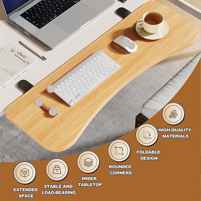 Natural,68 * 24,Ergonomics Desk Extender Tray, Desktop Extender, 30"x9.4" Clamp on Table Mount Arm Wrist Rest Shelf, Small Table Edge Extender Tray, 90° Foldable Computer Arm Rest for Desk