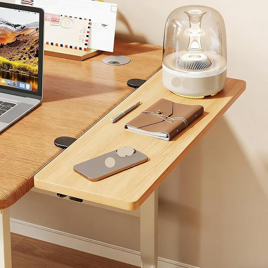 Natural,60 * 25,Desk Extender Tray, 35.4" x 9.8" Clamp On Desk Shelf, Wood Desk Extension, Table Desk Arm Rest, Clamp On Keyboard Tray for Office and Home, Workstation Organizer, Large