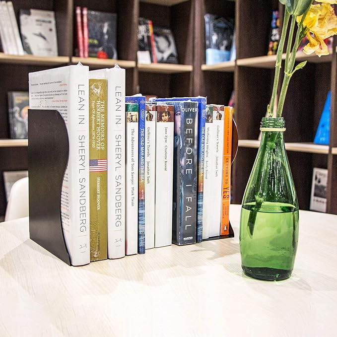 Aobopar Adjustable Book Ends, Metal Bookends for Heavy Books, Desk Book Holder for Shelves, Book Organizer for Desk, Suitable for Office, Home and School Use (Black)