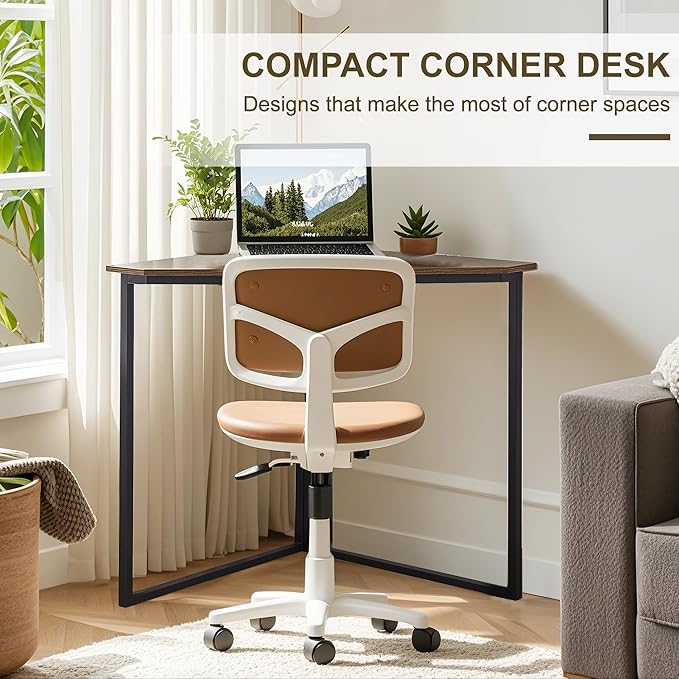 VECELO Ϲоrnеr Desk, Corner Tables for Living Room for Small Space Triangle Computer Desk with Steel Frame Ϲоrnеr Shelves with Metal Frame Ϲоrnеr Writing Desk for Workstation Set of 2 Brown 33.1"
