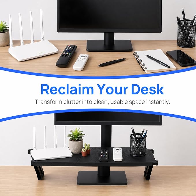 13 Inch Adjustable Screen Top Shelf Organizer for TV Computer Monitor Flat Screen, Large TV Mount Top Shelf Used To Place Soundbar Cable Box Speakers Apple TV Play-station Camera Frames Remote