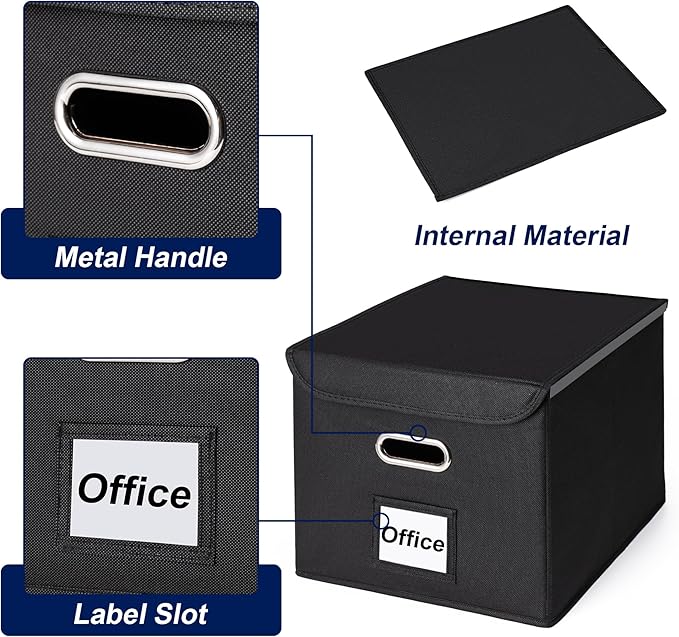 CADONO File Organizer Box with Lid, Large Hanging File Folder Organizer with Plastic Slide, Collapsible Portable Filing Storage Boxes for Office/Decor/Home (Navy Blue, 14.9 x 12.59 x 10.8 inch)