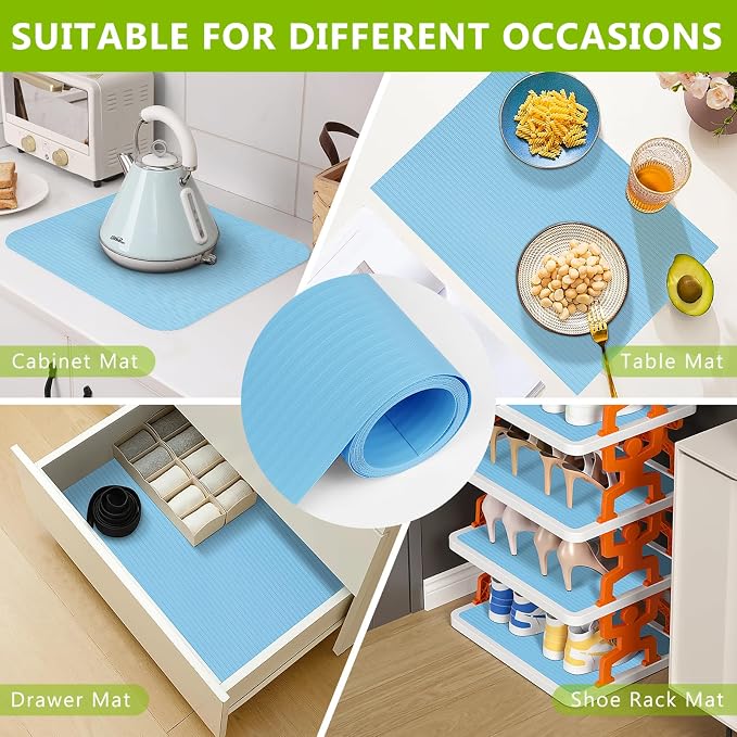 Shelf Drawer Liner for Kitchen Cabinets, Durable Pantry Shelving Liners for Tool Box Closet Refrigerator Non Stick Waterproof Plastic Cabinet Protector Liners Mat Washable, Blue 23.6 x 236.2 inches