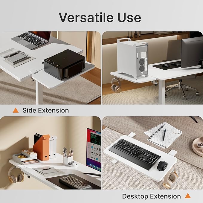 PEGZONE Desk Extender Tray, 24" x 12" Clamp On Shelf, Desk Extension with Laptop Holder, Table Arm Rest, Keyboard Tray for Office and Home, Workstation Organizer, Medium, White