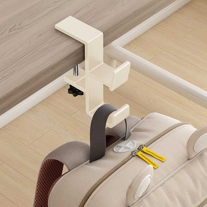 Desk Bag Hook, Purse Hook for Table, Aluminum Under Desk Handbag Hanger, Desk Mount Backpack Holder, Umbrellas, Headphone Holder, Back to School Essentials - Cream