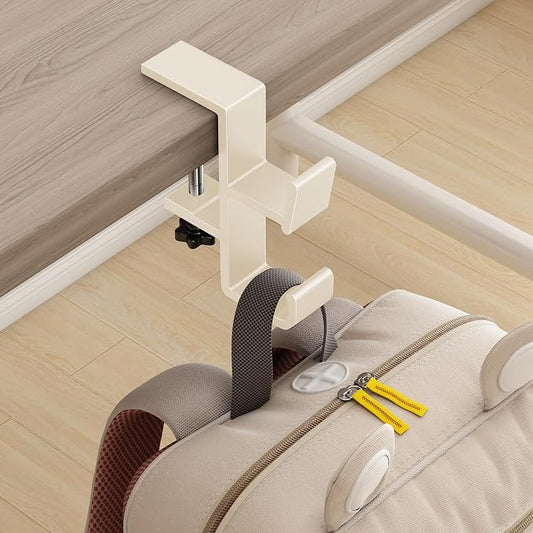 Desk Bag Hook, Purse Hook for Table, Aluminum Under Desk Handbag Hanger, Desk Mount Backpack Holder, Umbrellas, Headphone Holder, Back to School Essentials - Cream