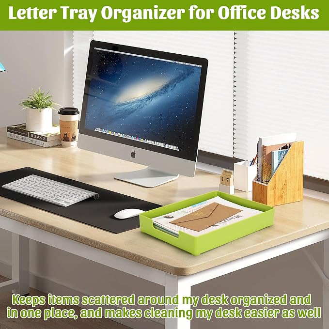 Letter-Size Tray Desk Letter Tray Paper Tray, Sturdy Heavy-Duty Plastic Printer Paper Tray, Single-Tier Stackable File Storage Organizer for Office Home (Green)