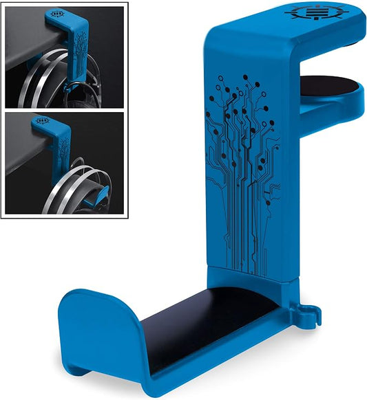 ENHANCE PC Gaming Headphone Holder - Desk Headphone Hanger Esports Headset Holder with Adjustable 360 Rotation, Under Desk Headphone Hook Clamp, Universal Fit, & Built in Cable Clip Organizer - Blue