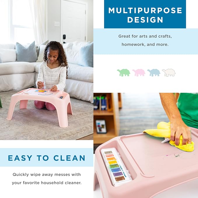 LAPGEAR Turtle Table Kids Flexible Seating Lap Desk Tray with Storage for Snacks, Play, Classroom, and Sensory Activities - Rose Quartz - Style No. 20104