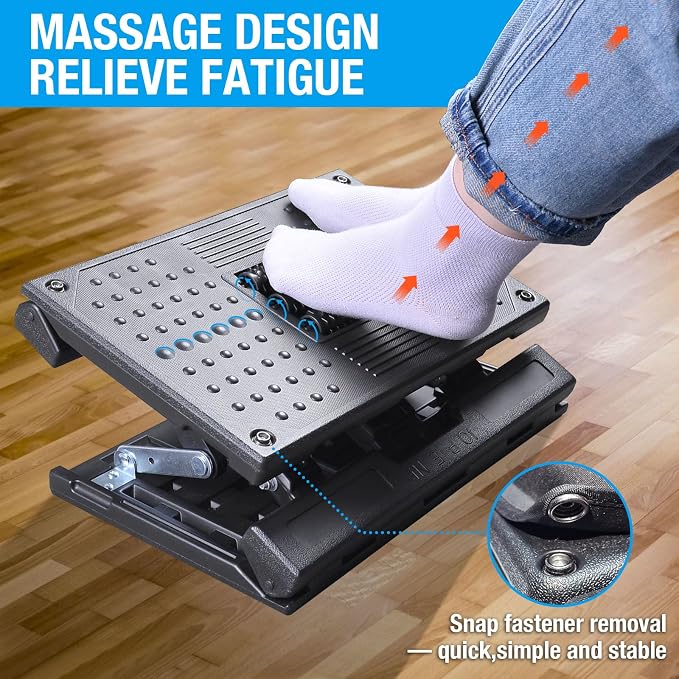 Scalebeard Foot Rest for Under Desk at Work,Height Adjustable Infinite Angle Under Desk Footrest,Ergonomic Foot Stools for Under Office Desk, Height Up to 10.6", Large 15.75" x 12.4" Panel