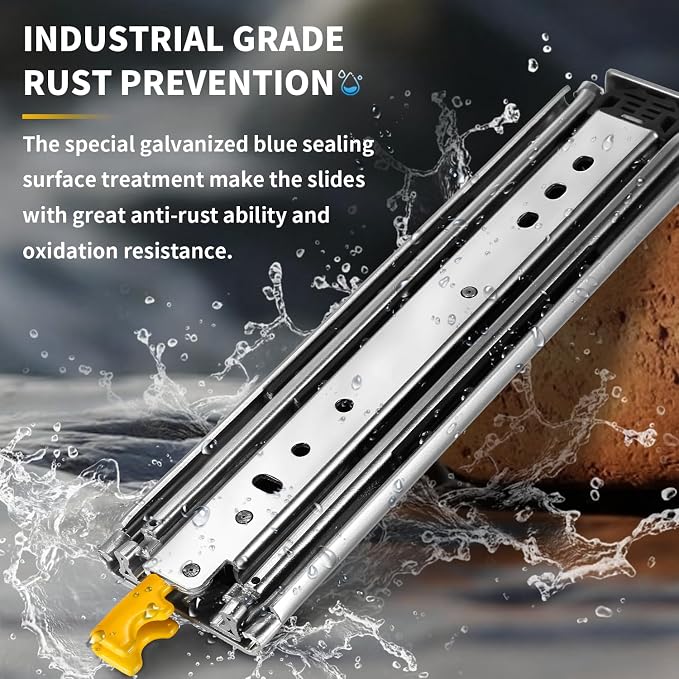 YENUO Heavy Duty Drawer Slides with Lock 12 14 16 18 20 22 24 26 28 30 32 34 36 38 40 44 48 52 56 60 Inch Full Extension Side Mount Ball Bearing Locking Rails Track Glides Runners Load 500 Lbs 1 Pair