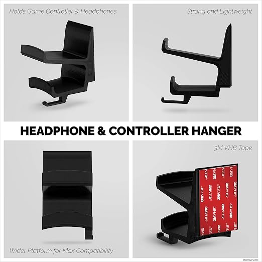 The STORIO - Gamepad Controller & Headphone Hanger Holder Stand - Designed for XBOX ONE, PS4, PS3, PS5, Dualshock, Switch, PC, Steelseries, Steam & More, Black by Brainwavz