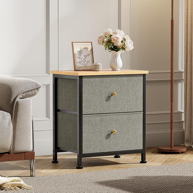 DUMOS Nightstand, Bedside Table for Bedroom, Small Dresser, 2 Fabric Drawer | Side/End Tables with Drawers, Storage Cabinet Furniture, 20 Inch Night Stand for Closet, Entryway, Ink Green