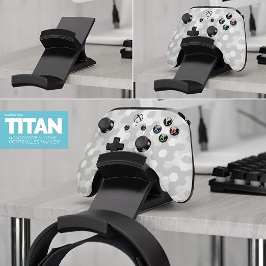 BRAINWAVZ The Titan - Desktop Gamepad Controller & Headphone Hanger Holder - Designed for Xbox ONE, PS4, PS3, Dualshock, Switch, PC, Steelseries, Steam & More, Reduce Clutter, Black