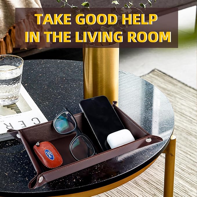 Valet Tray for Men Women - PU Leather Travel Catchall Tray Organizer - Rectangle