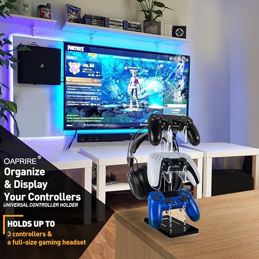 OAPRIRE Controller Stand Headset Stand, 3 Tier Acrylic Gaming Controller Holder Compatible with PS4, PS5, PC, Xbox, Universal Design (Black)