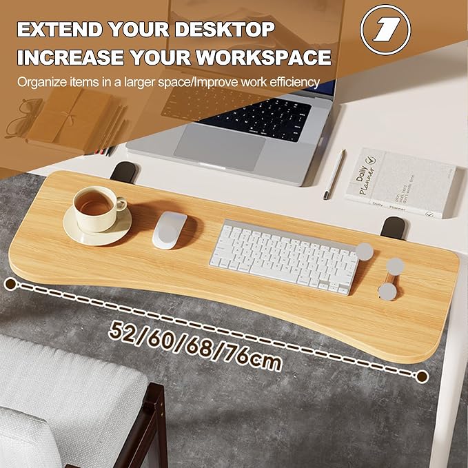 Natural,68 * 24,Ergonomics Desk Extender Tray, Desktop Extender, 30"x9.4" Clamp on Table Mount Arm Wrist Rest Shelf, Small Table Edge Extender Tray, 90° Foldable Computer Arm Rest for Desk