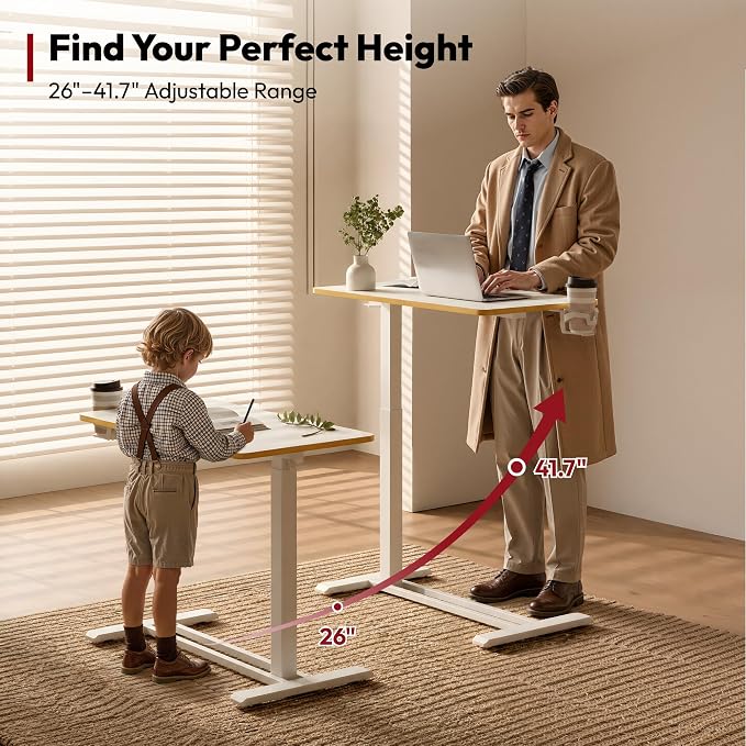 SANODESK Medical Adjustable Overbed Bedside Table with Hidden Casters, Pneumatic Mobile Laptop Computer Standing Desk Cart with Tray, Hospital and Home Use(31.5" W x 17.7" D, White)