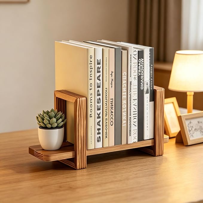 Adjustable Desktop Bookshelf, Wooden Tabletop Bookshelf, Small Desk Shelf for Home, Living Room, Class, Dorm