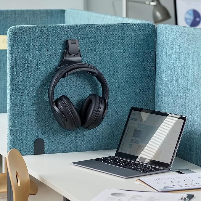 4 Set Fabric Wall Headphones Hook for Cubicle Organization Headset Stand for Desk Office Accessories Cubicle Decorations (Black)