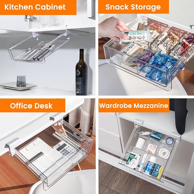 vacane Compact-depth Under Shelf Basket Organizer, Under Shelf Storage Drawer Pull Out, Under Cabinet Basket Hanging Holder for Cupboard Cabinet Pantry Kitchen, Add-on Space Saver