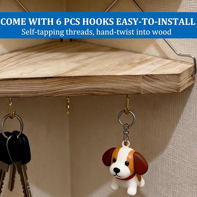 Fabric Wall Corner Shelf with Hooks, 2PCS Wooden Cubicle Organizer Storage Shelf with Hangers Cubicle Accessories for Women Men Desk Work/Office Decor - Space Saving - No Drill Istall