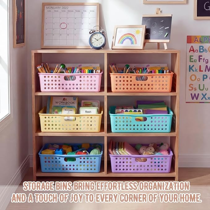 Geetery 12 Pack Classroom Storage Baskets with Handle 14''x10'' Paper Tray Holds A4 Turn in Trays Plastic Paper Baskets Desk Organizer Bin for Classroom, Library, Office, Home (Pastel Color)