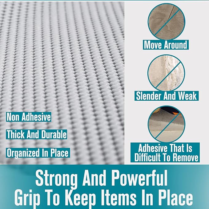 Drawer Shelf and Cabinet Liner, Thick Strong Grip, Non-Adhesive Liners Protect Kitchen Cabinets and Cupboard, Bathroom Drawers, Easy Install, Breathable Mat, 20 Inches x 20 Feet, White
