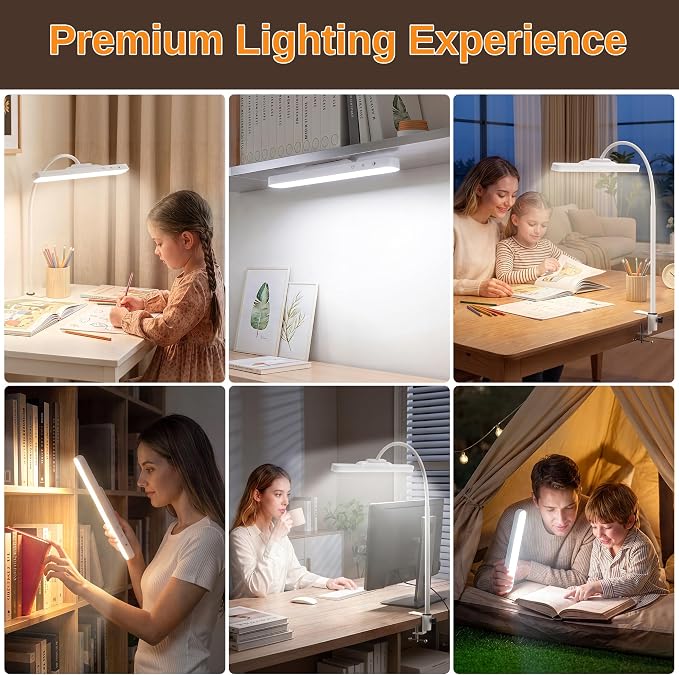 ShineTech Rechargeable LED Desk Lamp for Home Office, Magnetic Cordless Clip On Desk Light with Clamp, 3 Color Modes & Stepless Dimming, Eye-Caring Gooseneck Lamp for Reading, Study, White