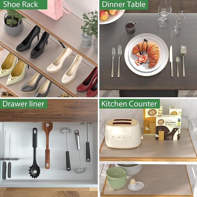 Anoak Shelf Liner Cabinet Liner, Non Adhesive Drawer Liner, Washable 17.5 Inch x 30 FT(360 Inch) Waterproof Durable Non-Slip Shelf Liner for Kitchen, Drawer, Refrigerator Stripe Clear