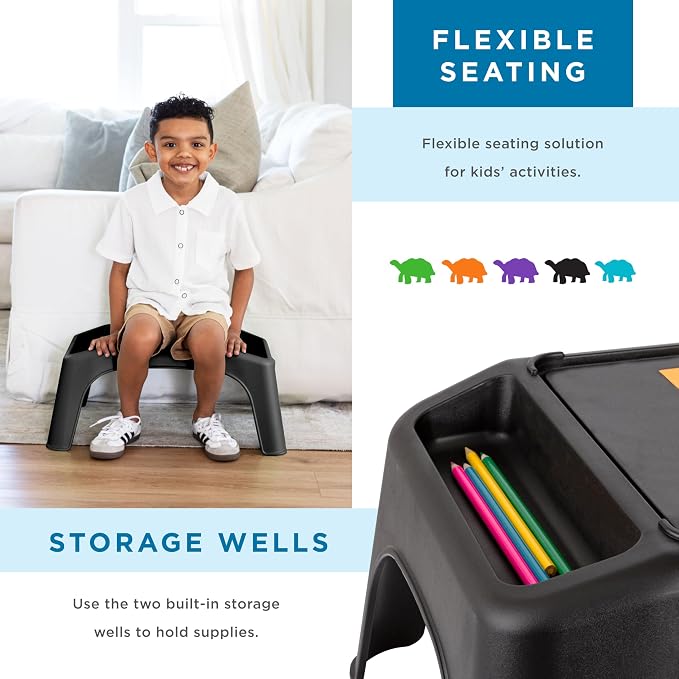 LAPGEAR Turtle Table Kids Activity Lap Desk Tray with Storage Wells for Snacks, Play, Classroom and Sensory Toys - Black - Pack of 8 - Style No. 20008