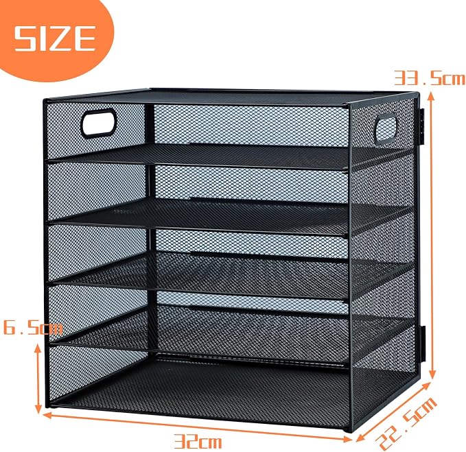 5-Tier Paper Letter Tray Organizer with File Holder，Paper Sorter Desk Organizer Metal mesh Desk Tray for Home Office School