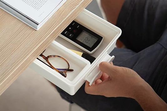 GAROOD Under Desk Drawer, Slide out Hidden Desk Drawers Organizer, Self-adhesive drawer for office/classroom/home 10.03'' x 7.06'' x 2.8’’ (White)
