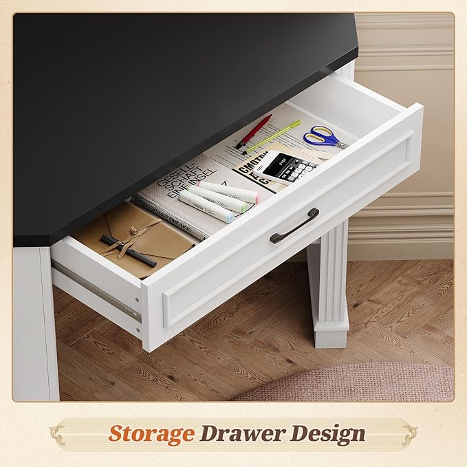 SEDETA 31.5" White Corner Desk, Small Corner Desk for Small Space, Farmhouse Triangle Computer Desk with Drawer and Storage for Home Office, Living Room, Bedroom, Vanity Desk