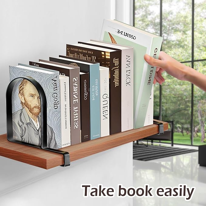 Book Ends for Shelves: Black Metal Book Ends, Heavy Duty Bookend Supports for Shelves, Non-Skid Book Organizer for Home Office School Supplies