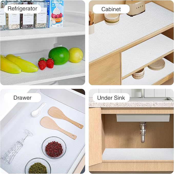 Drawer and Shelf Liner for Kitchen Cabinet,Non-Adhesive Cabinet Liners 18in x 20FT,Waterproof Shelf Paper Non-Slip Mats Cupboard Liner Contact Protect Dresser/Shelves/Table-White