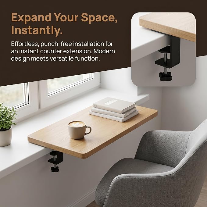 Adjustable Desk Keyboard Tray Extender, Clip-on 90-Degree Folding Desktop Extension Panel for Office, Dining Table, Bookshelf & Window Use Color1 25x40cm (9.8inx15.7in)