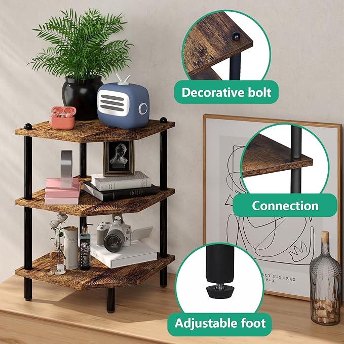 Corner Shelf Stand for Desk - 90° Corner Design to Free Up Desktop | Easy to Assemble 3-Tier Vertical Storage 15 lb Per Shelf 6.7 in Clearance for Books Coffee Mugs Supplies on Office Desks