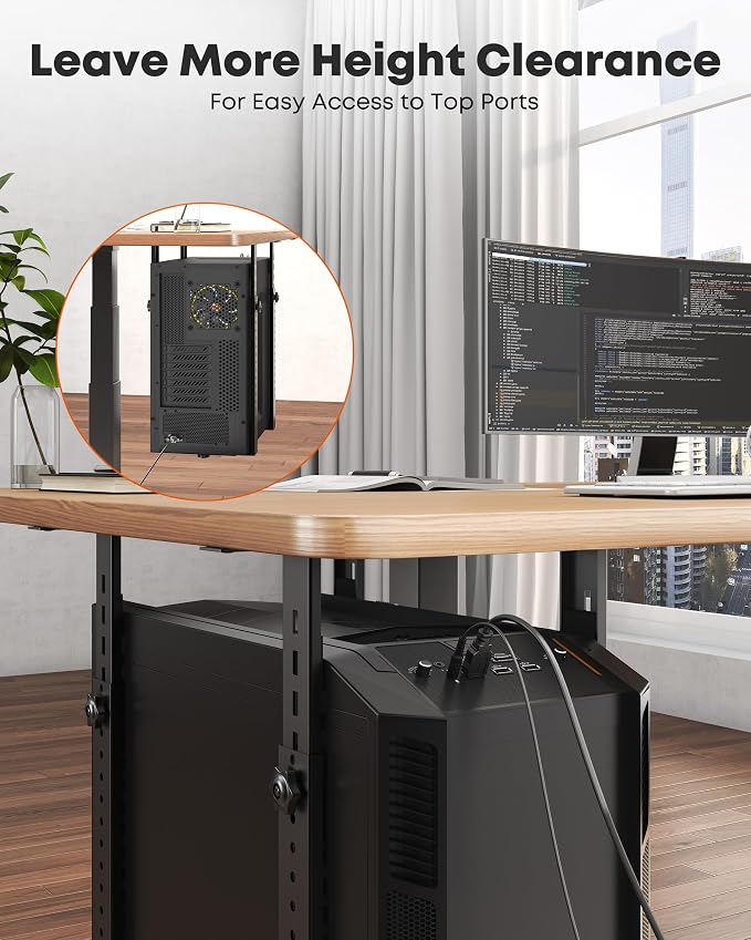 PUTORSEN Under Desk PC Mount for Full/Mid-Tower Cases - Vertical/Horizontal CPU Holder up to 77 lbs, Space-Saving Computer Rack for ATX/Micro-ATX (Black)