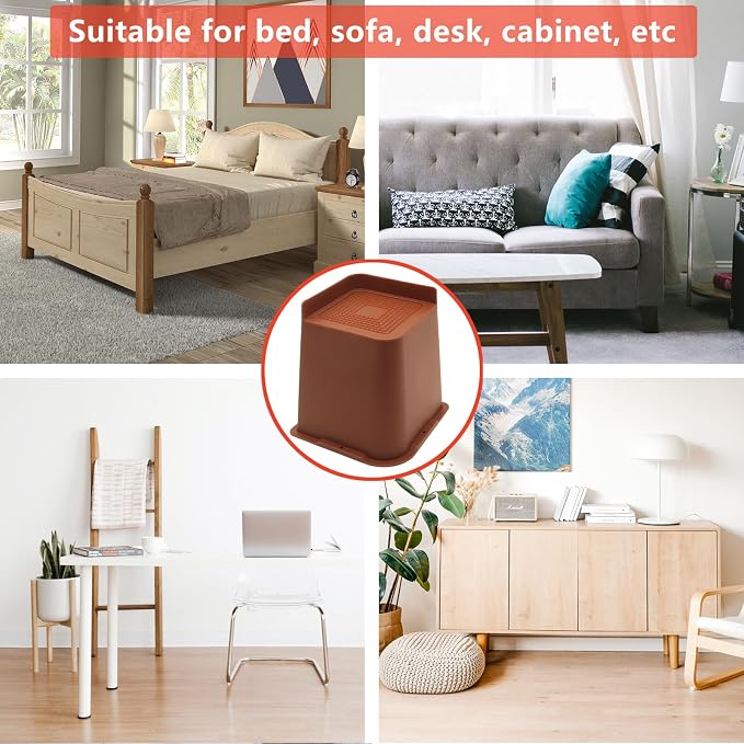 8 Pack Bed Risers 6 inch Heavy Duty Brown, Oversized Furniture Risers, Bed Lifts Risers for Table, Sofa, Chair, Couch, Desk, Bed Frame Risers Supports Up to 6,500 Lbs